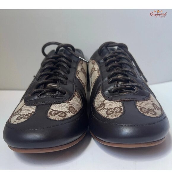 Auth GUCCI Brown Guccissima Canvas/Leather Interlocking GG Sneakers 6.5 - Picture 2 of 11